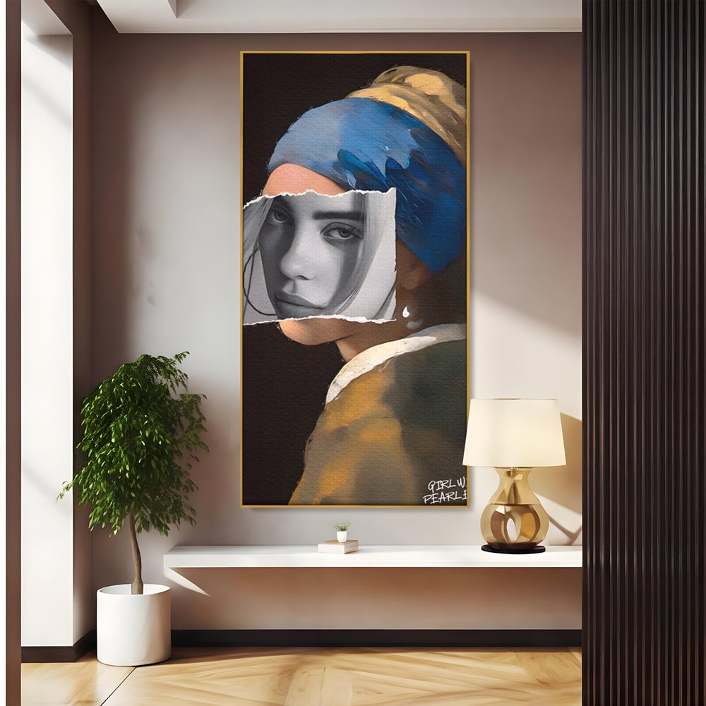 Tablou canvas cu tablou canvas portret feminin modern, in rama de aluminiu auriu